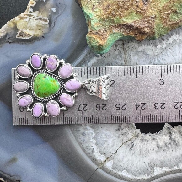 Native American Sterling Green Turquoise w/Phosphosiderite Cluster Pendant - Picture 10 of 10